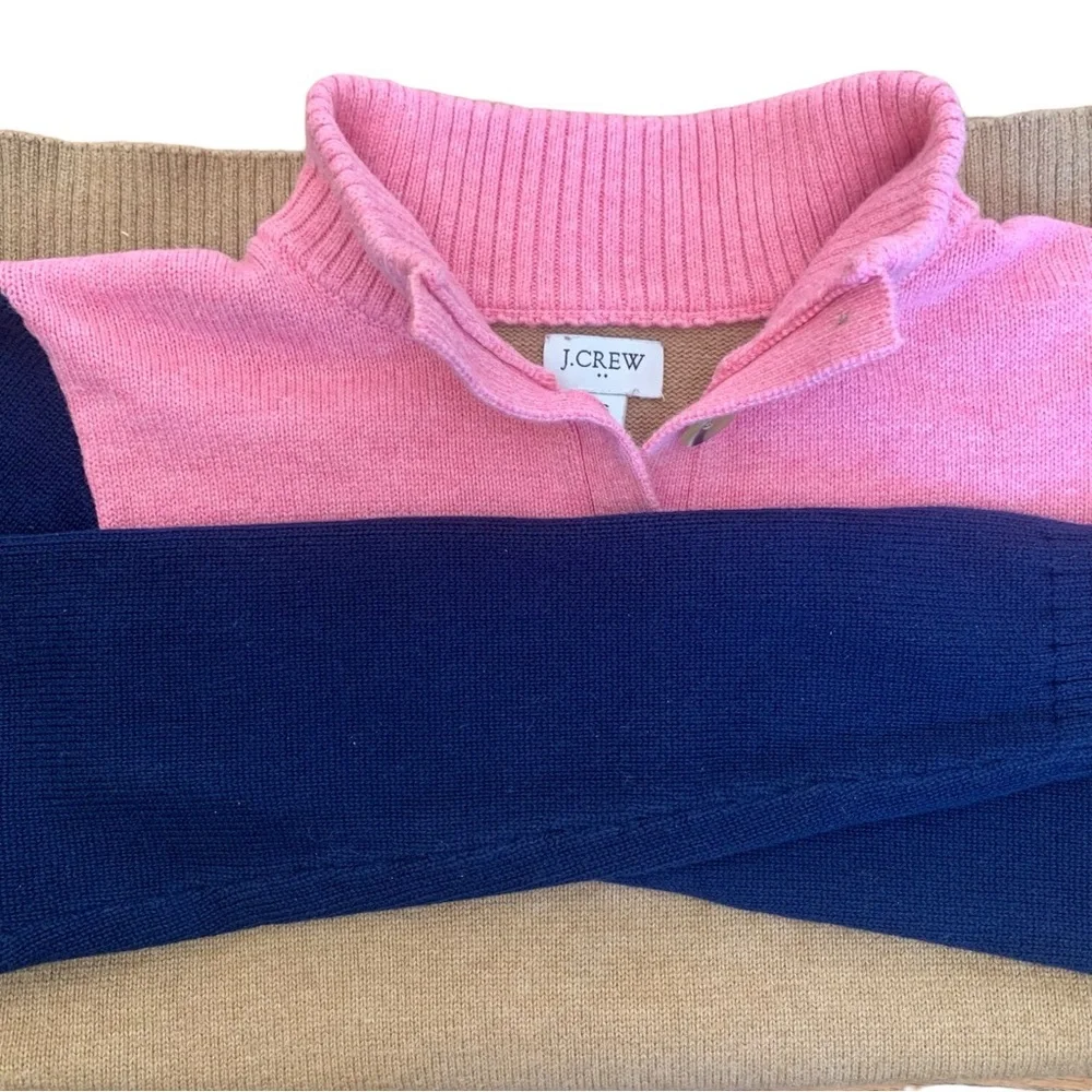 J.Crew Prep - Color-block - Button - Collared Sweater XS Pink Tan Navy - NWOT - Picture 3 of 11